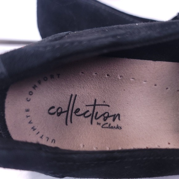 Clarks Sharon Tori Loafers Shoes 8 M Black Wedge Slip On Leather Suede - Picture 4 of 11